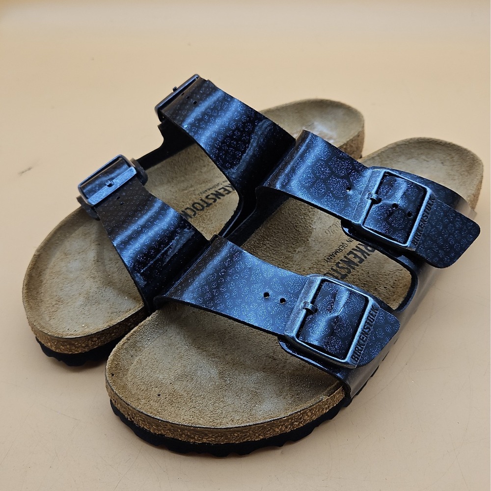 Birkenstock Arizona Black Blue Metallic Glitter Sandals Slides Shoes Womens 40